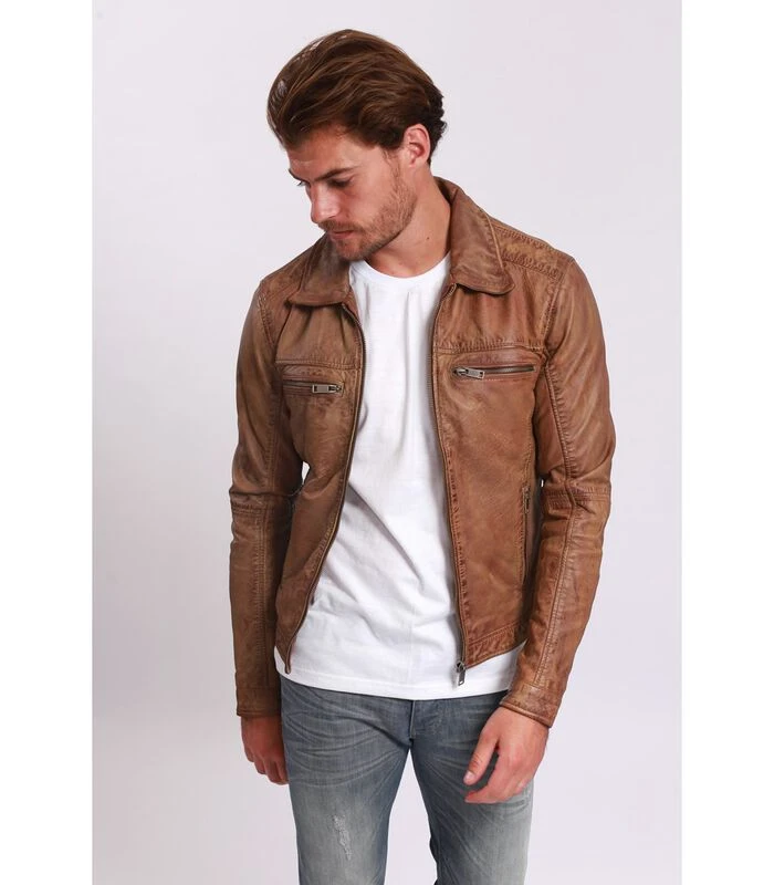 LE TEMPS DES CERISES Echt Lederen Jas Met Overhemdkraag 3 LE TEMPS DES CERISES Echt Lederen Jas Met Overhemdkraag